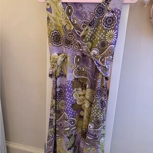 Prana Paisley Wrap Dress in Lavender and Olive